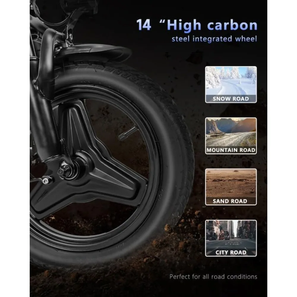 دراجة كهربائية للبالغين، بطارية قابلة للإزالة مقاس 14 بوصة/26 بوصة، دراجة كهربائية للتنقل، نظام امتصاص الصدمات متعدد المراحل، 20 ميجا في الساعة، 20+ ميلًا #4