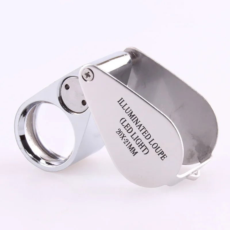 10 Pieces 20X21 30X21 LED Jewelers Loupe 21mm Lens Foldable Metal Magnifying Glass for Gem Coin Stamp Antique Appraisal