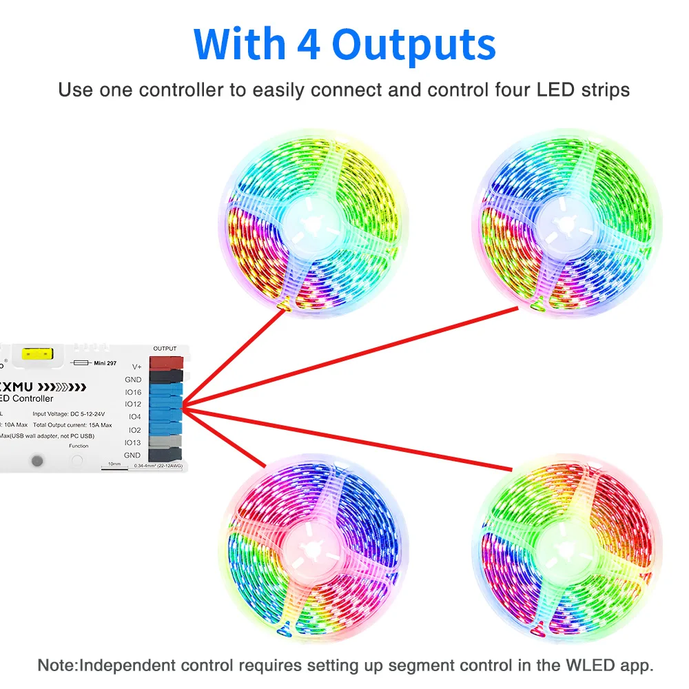 GLEDOPTO ESP32 WLED LED Strip Light Controller with 4 Outputs Ethernet Microphone UART Energy Saving Relay 20A Pluggable Fuse