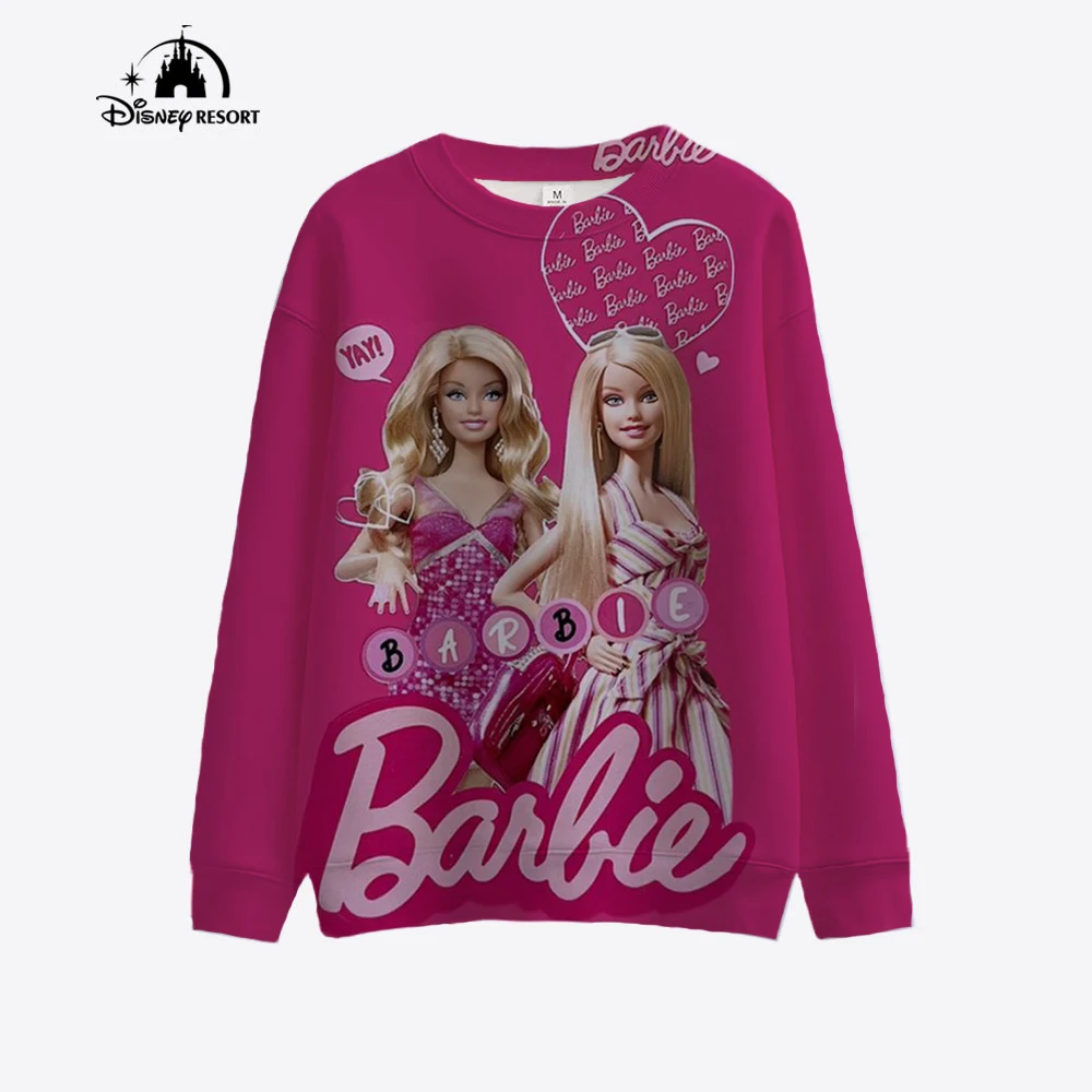 Einfache Barbie-Druck-Sweatshirts für Damen lässig bequeme Kapuzen pullover mit Rundhals ausschnitt lose Herbst dünne Hoodie Sportswear Kleidung