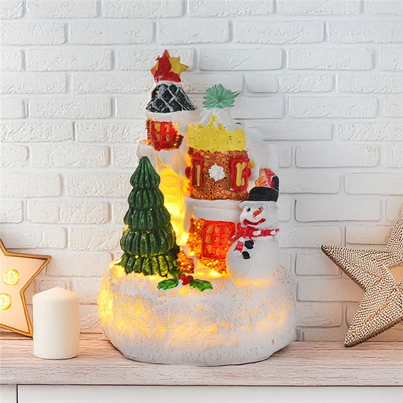 AAAF 4PCS Christmas Gingerbread Cottage Ornaments Christmas Houses Lighted Xmas Village Houses Figurines