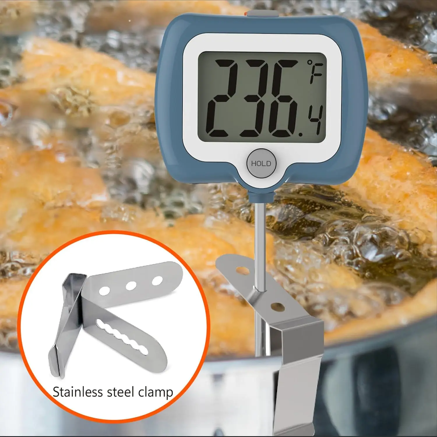 

Digital Candy Thermometer with 10" Probe & Pot Clip - Instant-Read LCD Food Thermometer for Candy Making Meat Cooking