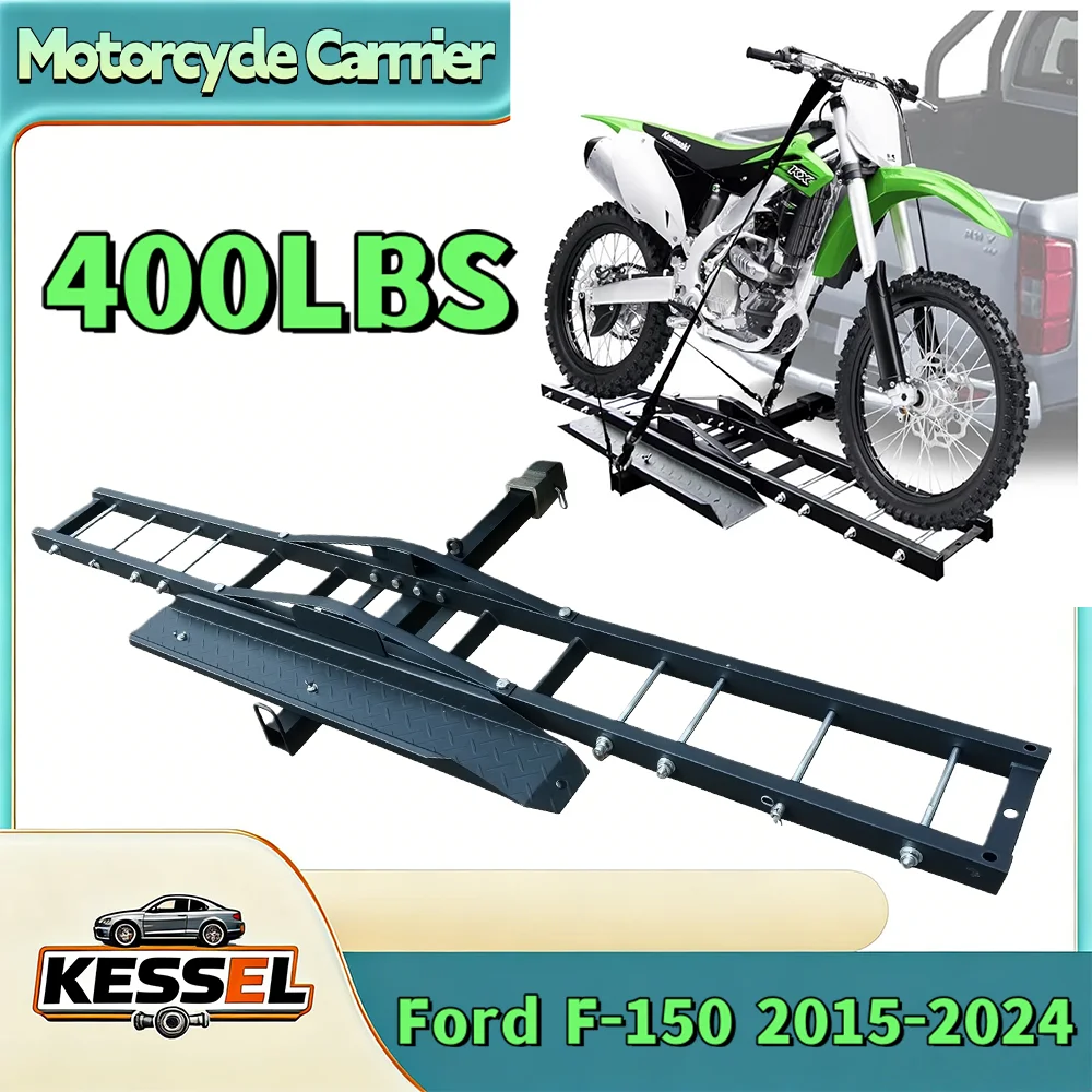 

Heavy Duty Steel Motorcycle Carrier for 2" Hitch - Tilt & Lock Dirt Bike Rack with Loading Ramp for Ford F-150 2015-2024