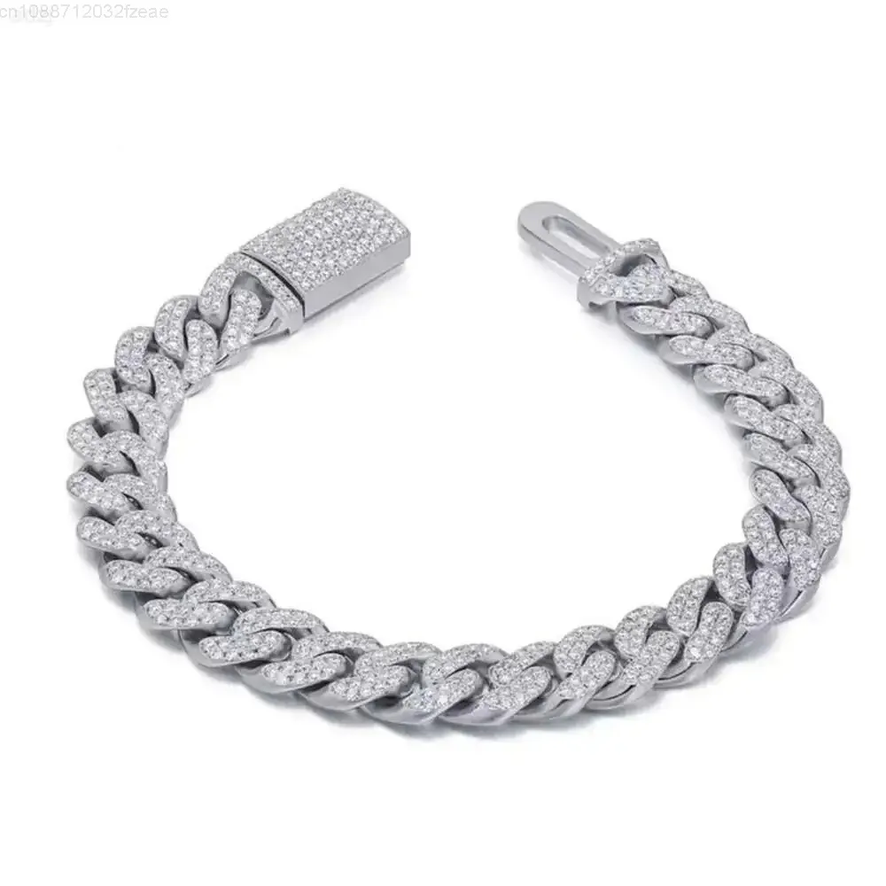 

Роскошный браслет Iced Out из стерлингового серебра 925 пробы с муассанитом 8 мм, кубинское звено, ювелирные изделия в стиле хип-хоп
