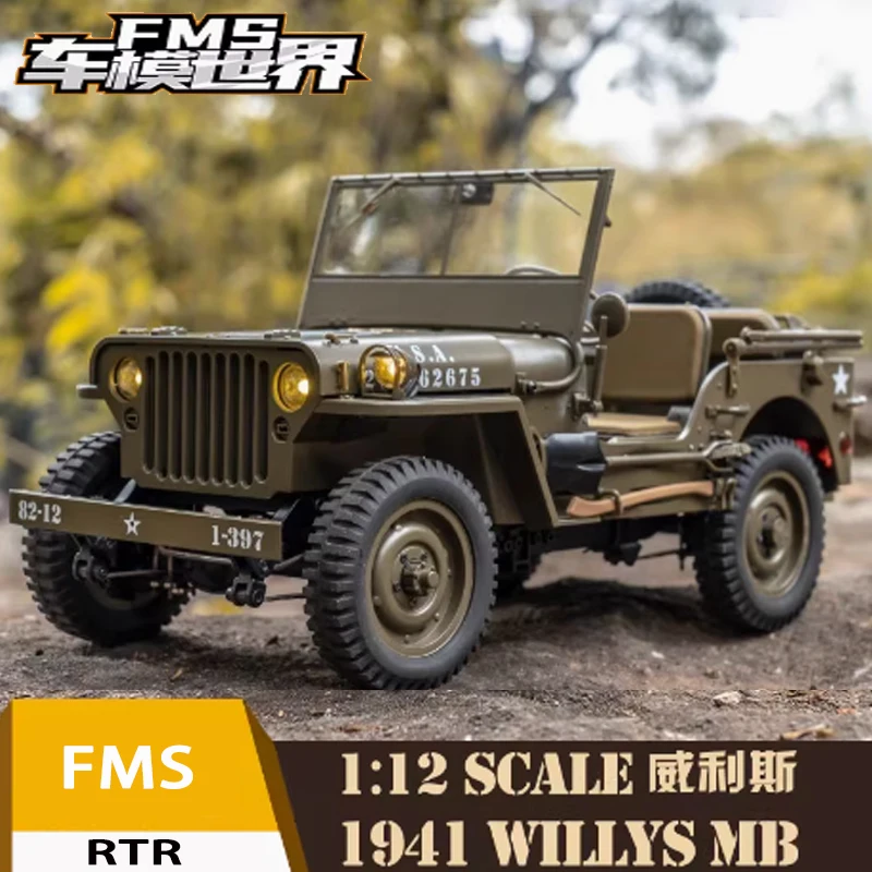 FMS RC Car 1/12 1941 MB Scaler Willys Jeep 2.4G 4WD RTR Crawler Climbing Scale Military Truck Offroad Vehicle Adult Kids Toy