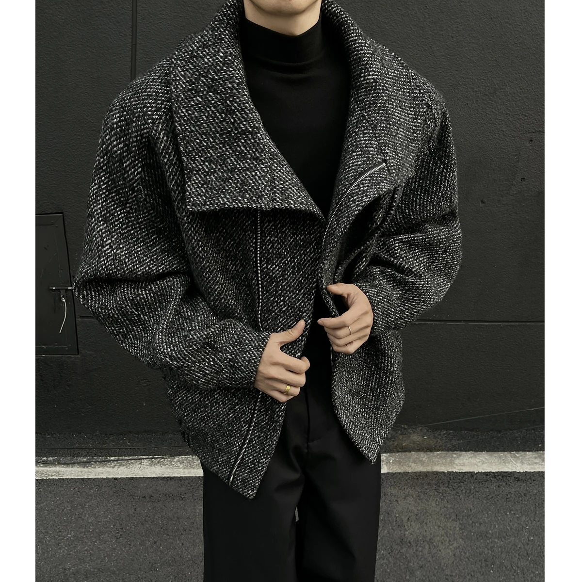 

High-quality men's fashionable and stylish twill high-neck short woolen overcoat, windproof and cold-proof winter coat