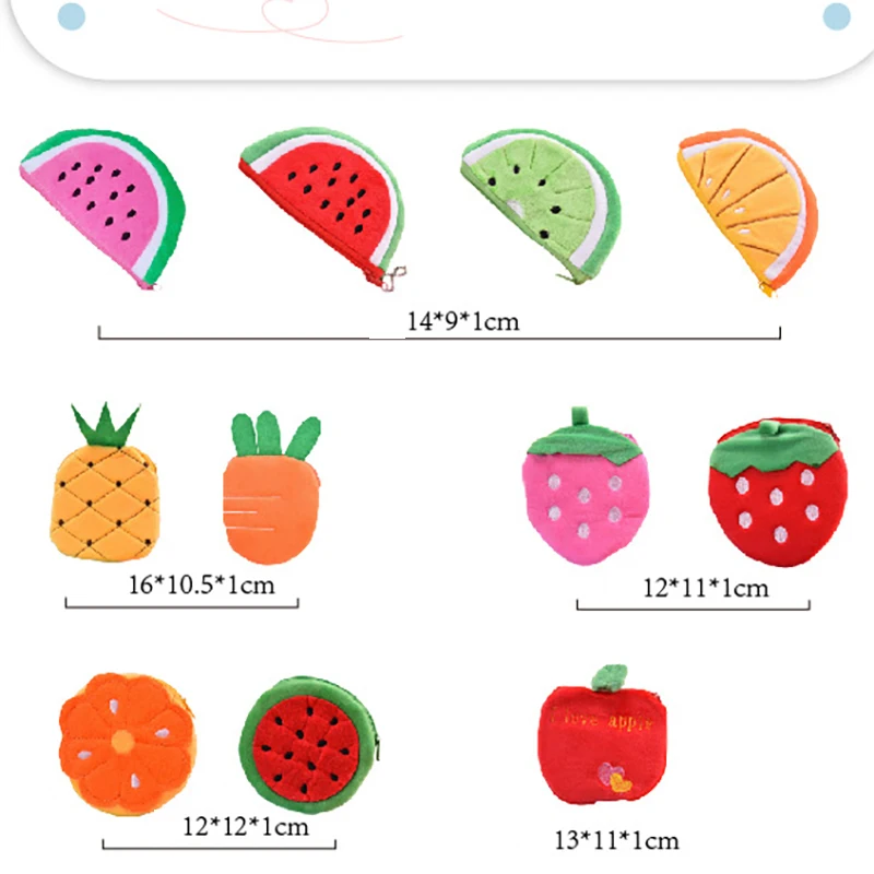 Creative Plush Fruit Kids Coin Purse Apple Watermelon Strawberry Coin Purse Lipstick Bag Bluetooth Headphone Storage Bag Gifts