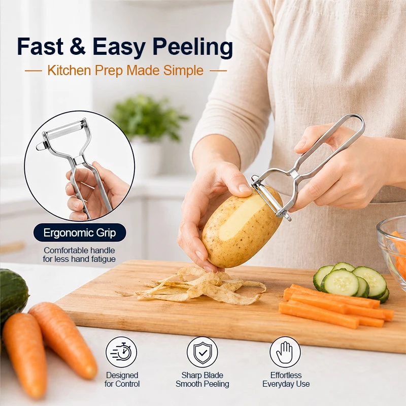 Silver Fruit Vegetables Peeler,Professional Stainless Steel Kitchen Tool for Precise Cutting Chef's Gadget with Ergonomic Design