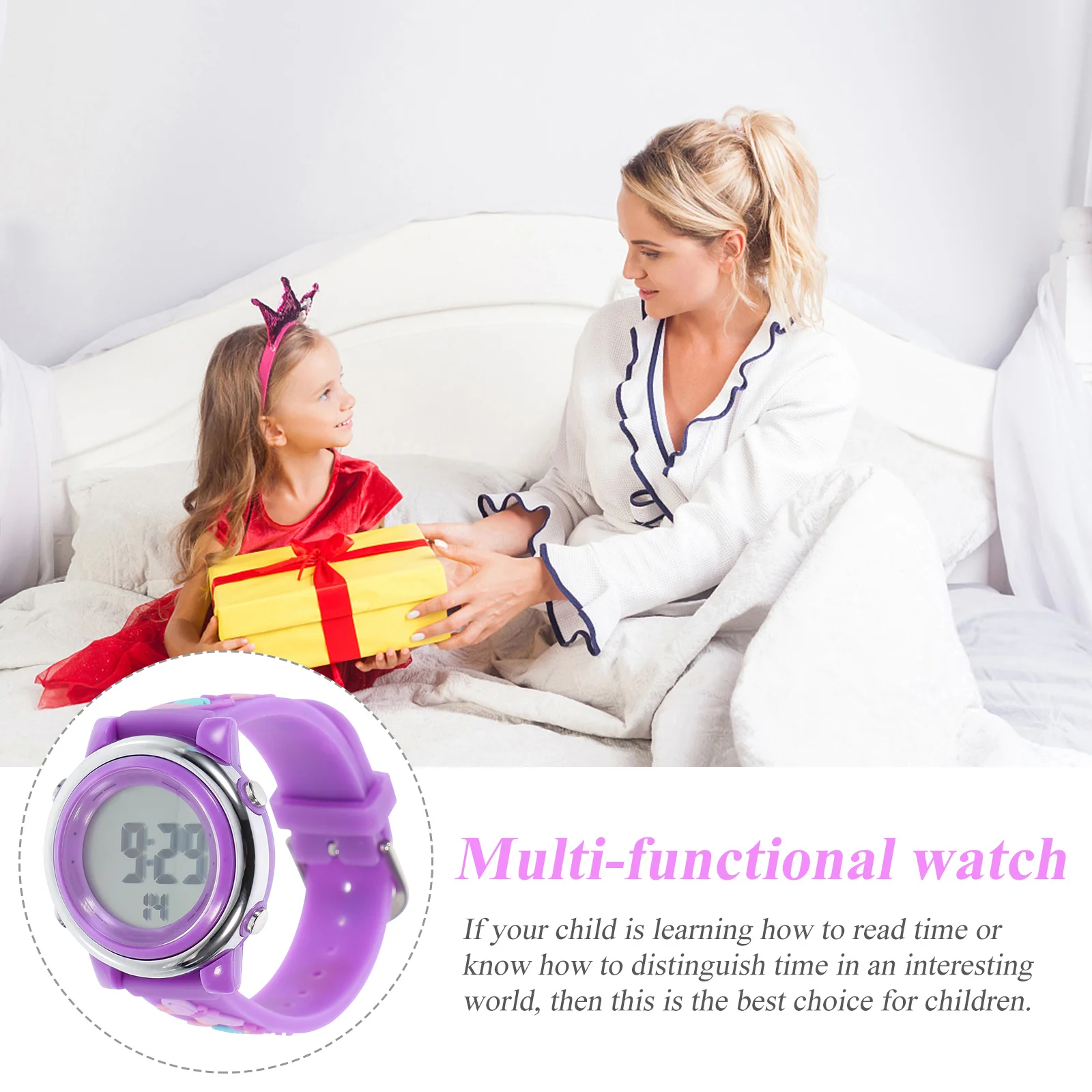 Kids Waterproof Watch Purple LED Wristwatch Durable Multi-Functional Watch Children Gift for Students
