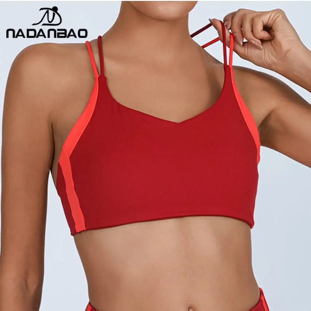 Nadanbao Fashion Patchwork Women's Sports Bra Sexy Cross Back Yoga Vest High Elastic Soft Underwear for Yoga Fitness Ladies Tops