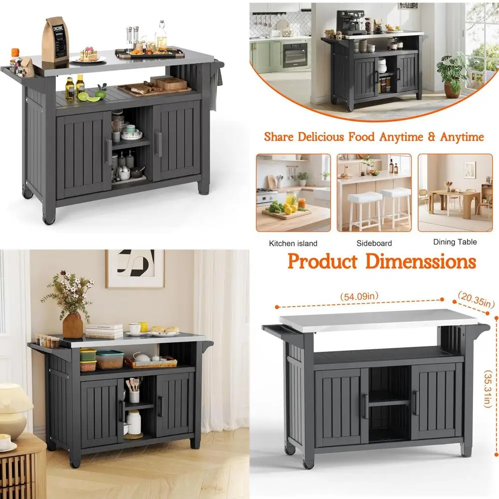 

Уличный кухонный остров на колесах для приготовления барбекю, тележка для гриля для вечеринок, кухонная тележка из полимерного материала для кухни, C