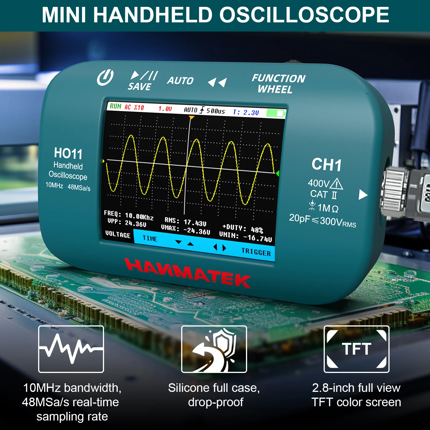 Hanmatek Digital Oscilloscope 10MhZ Bandwidth Highly Sensitive Response Signal Mini Handheld Oscilloscope Electronic Repair