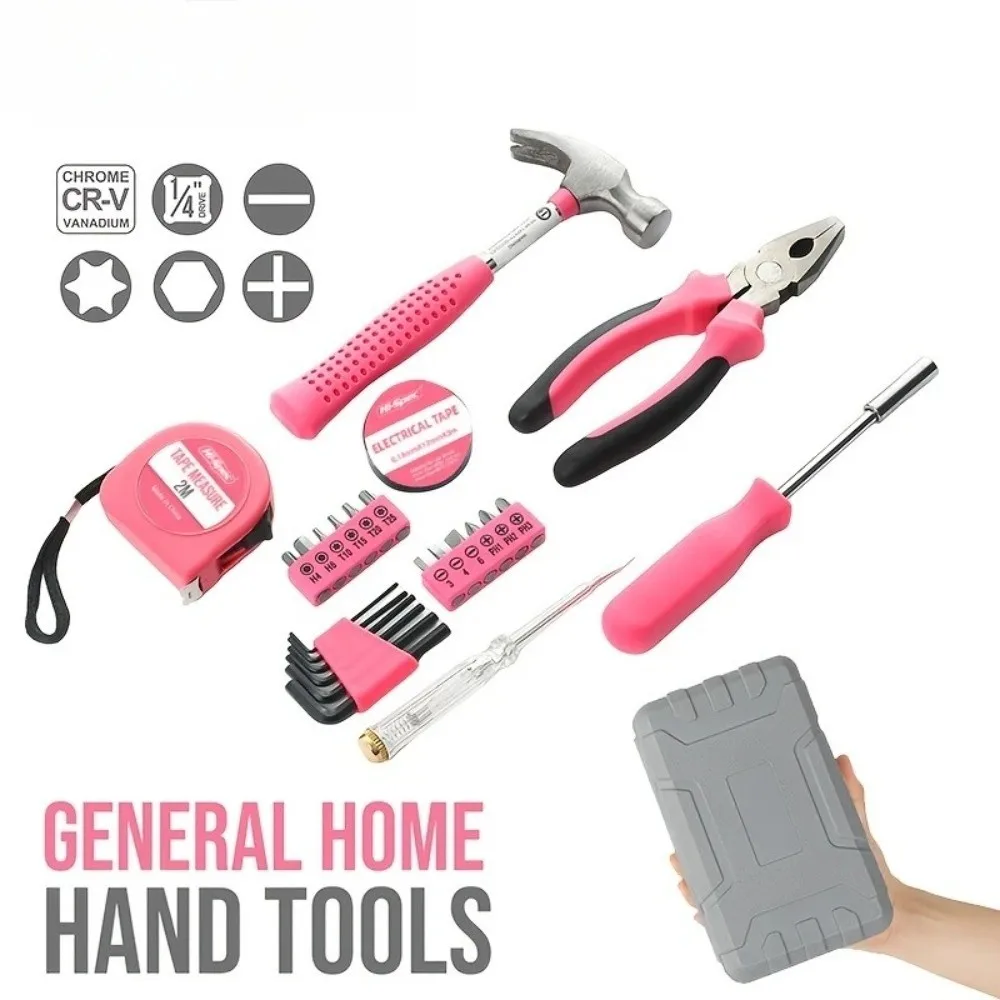 Durable Pink/Yellow DIY Tool Kit Household Compact Home Repair Kit Metal Hand Tool Kit Daily Repairs