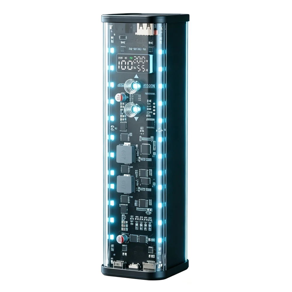 PD 100W Super Fast Charging 8-Cell 21700 Battery Holder Transparent Power Bank Case Kit Touch-Controlled DC Voltage Regulation