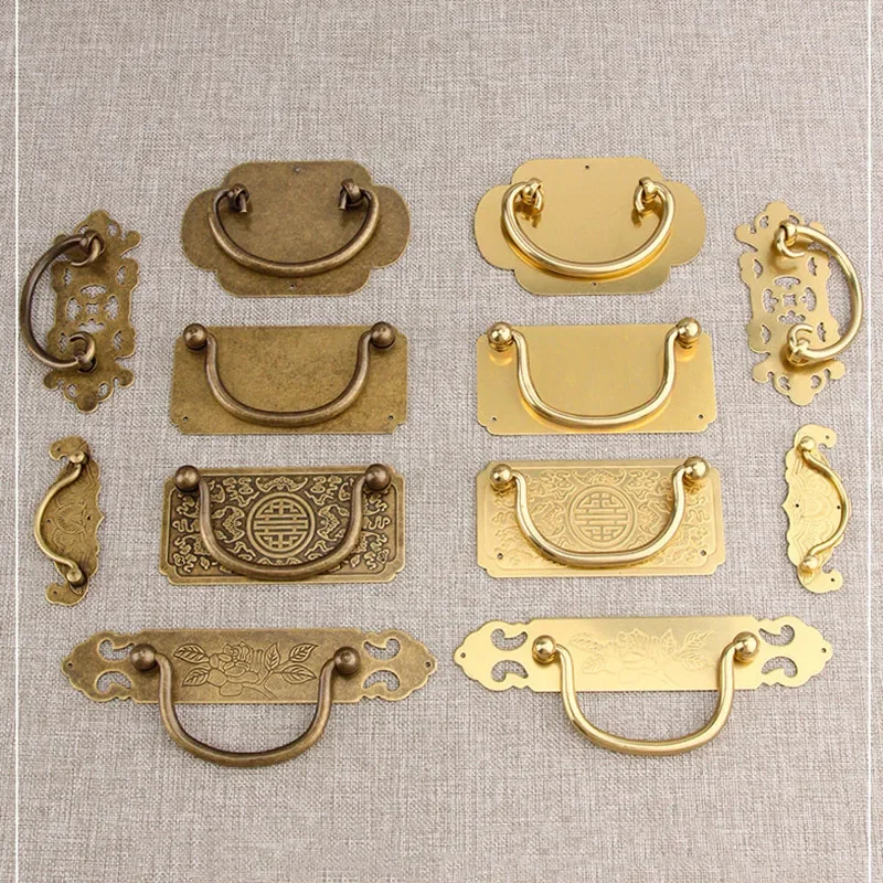 1PC Chinese Brass Furniture Handles Antique Double-hole Drawer Knobs Cabinet Door Handle Multi-purpose Furniture Pull Rings