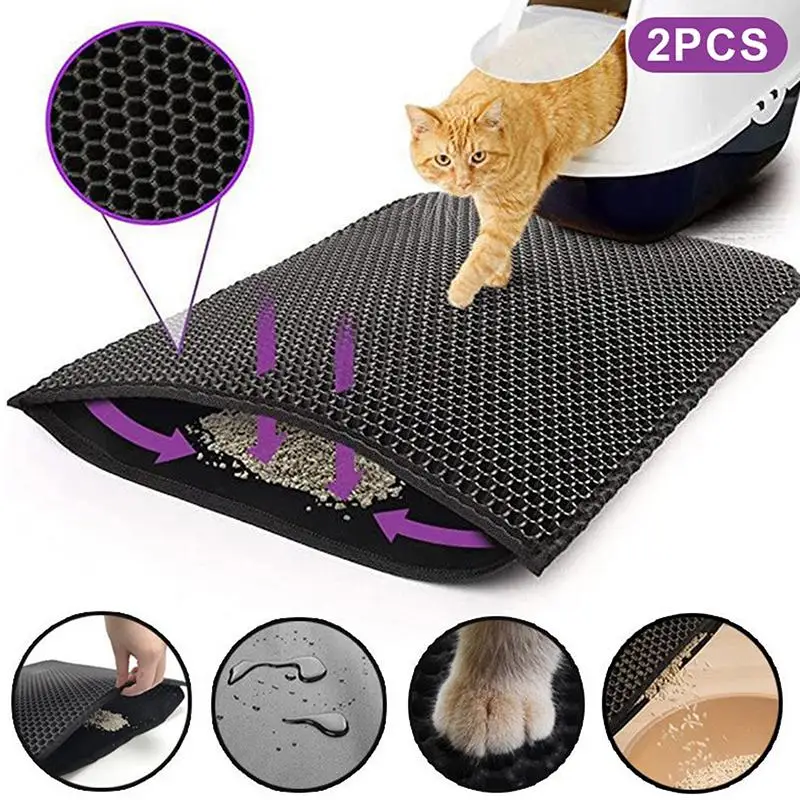 Cat Litter Mat Heavy Duty Waterproof 2 Layer Non Slip Washable Pet Floor Protector Litter Box Sand Stopper Pet Product