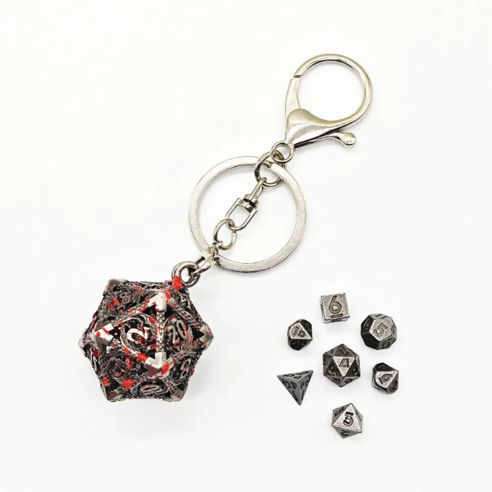 1 Set 20-sided Hollow Metal Dice Keychain TRPG Exquisite Hollow Metal Dice Keyring DND Mini Polyhedral Dice Keychain