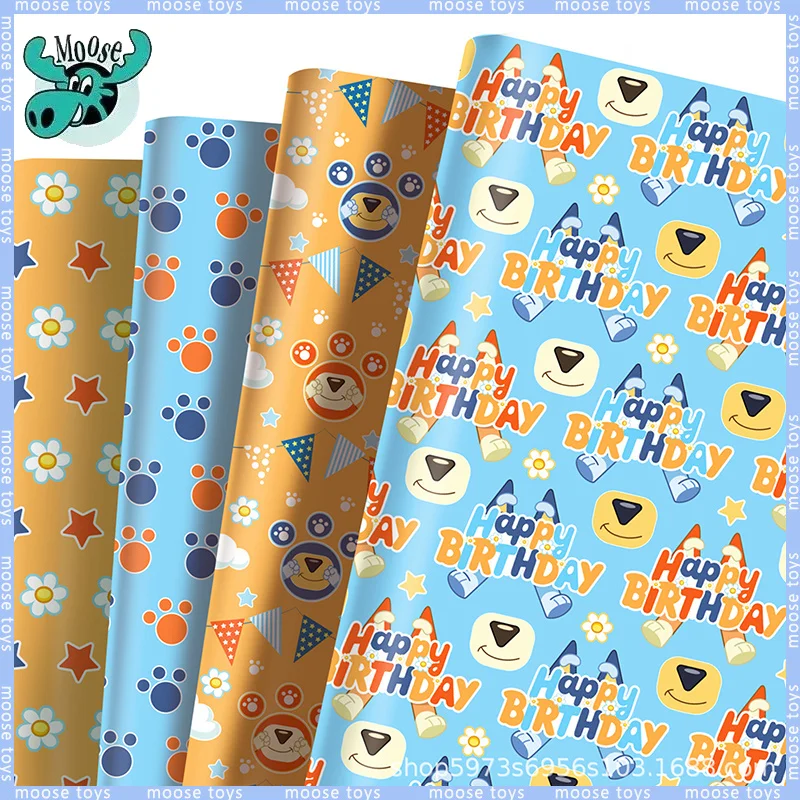 

2024 New Bluey Wrapping Paper Birthday Gift Decoration Paper Party Favor Gift Box Decoration Outer Wrapping Paper Bingo Sticker