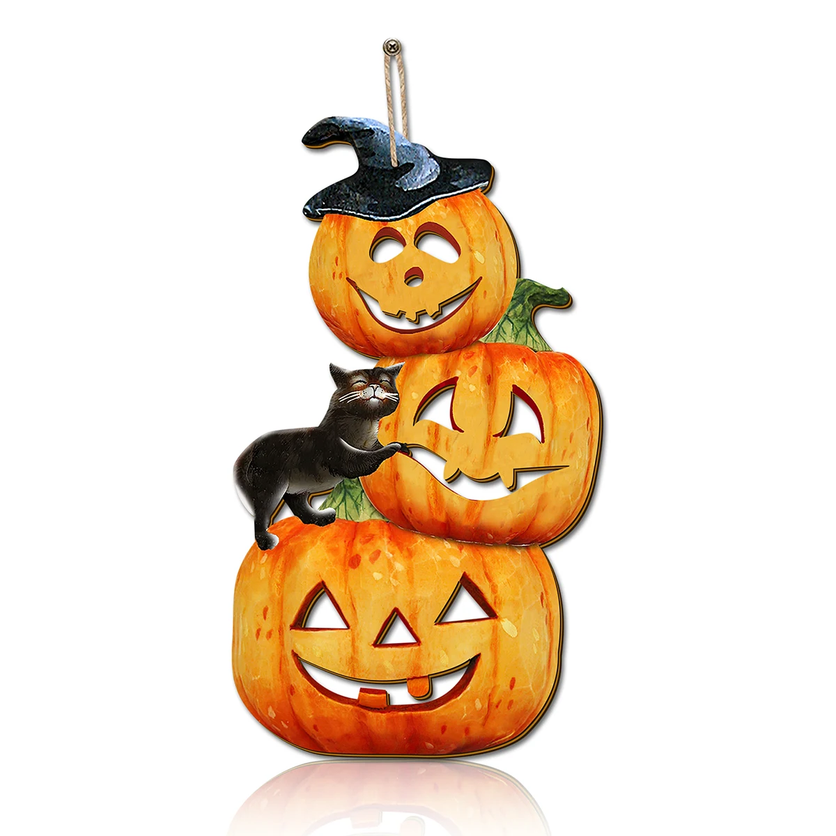 ديكور اليقطين المكدس للهالوين مع قطة سوداء - زخرفة منزلية احتفالية