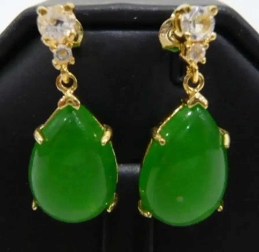

wholesale latest Jewelry AAA Green Natural jade 18kgp plated fashion earrings