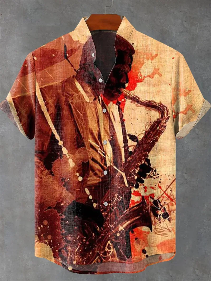 여름 캐주얼 문어 패턴 인쇄와 새로운 남성 리넨 반팔 타이거 셔츠 유행 의류 Camisa Hombre Top