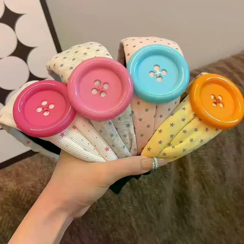 Vintage Colorful Big Button Polka Dot Hairband Fashion Y2K Wide Hairband Sweet Girl Style Hair Ornament For Party And Streetwear
