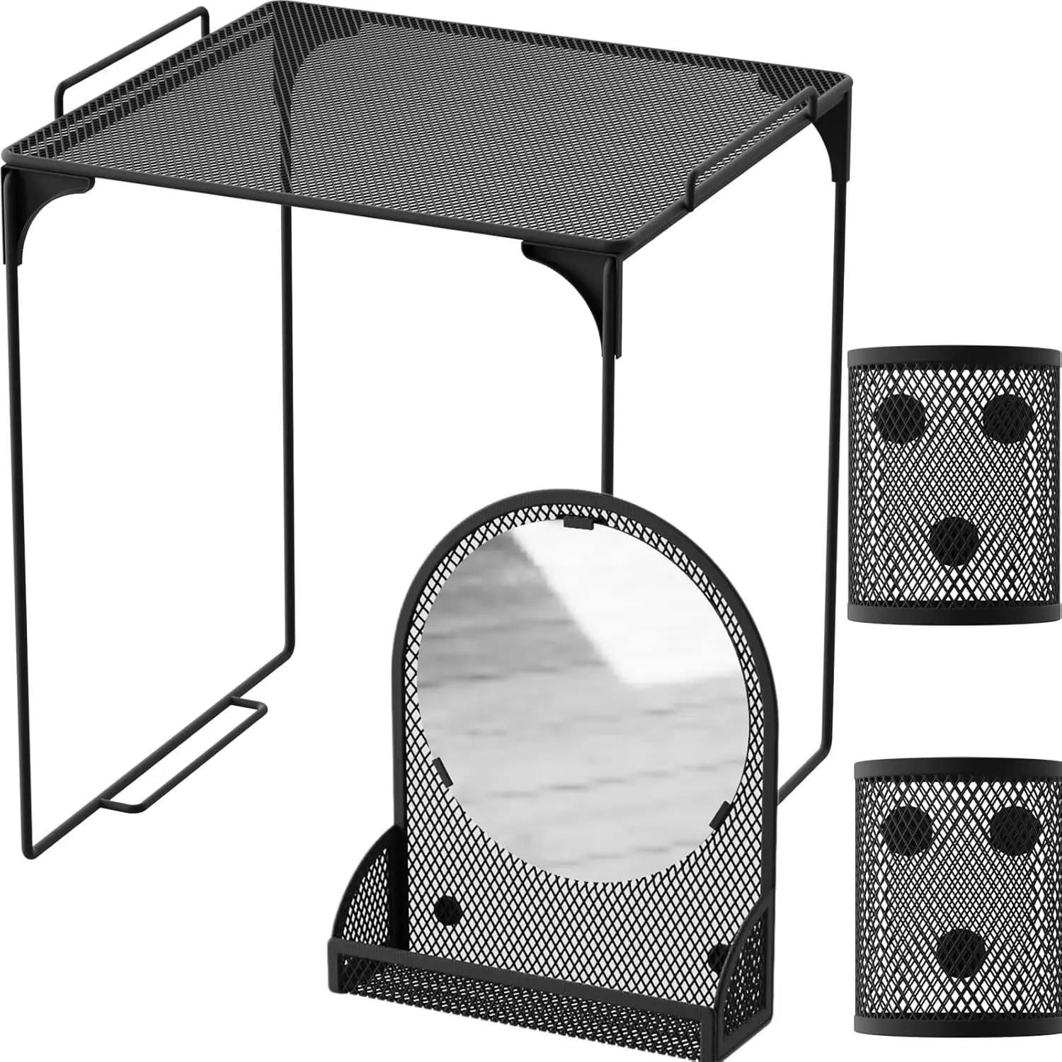 Magnetic Locker Organizer Kit with Shelf, Mirror & 2 Pencil Cups for School or Office