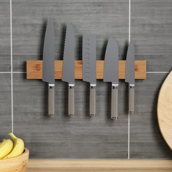 Powerful Magnetic Knife Holder Strip Wood Bamboo Kitchen Knife Rack Wall Mount Japanese Slicing Magnet Knives Block