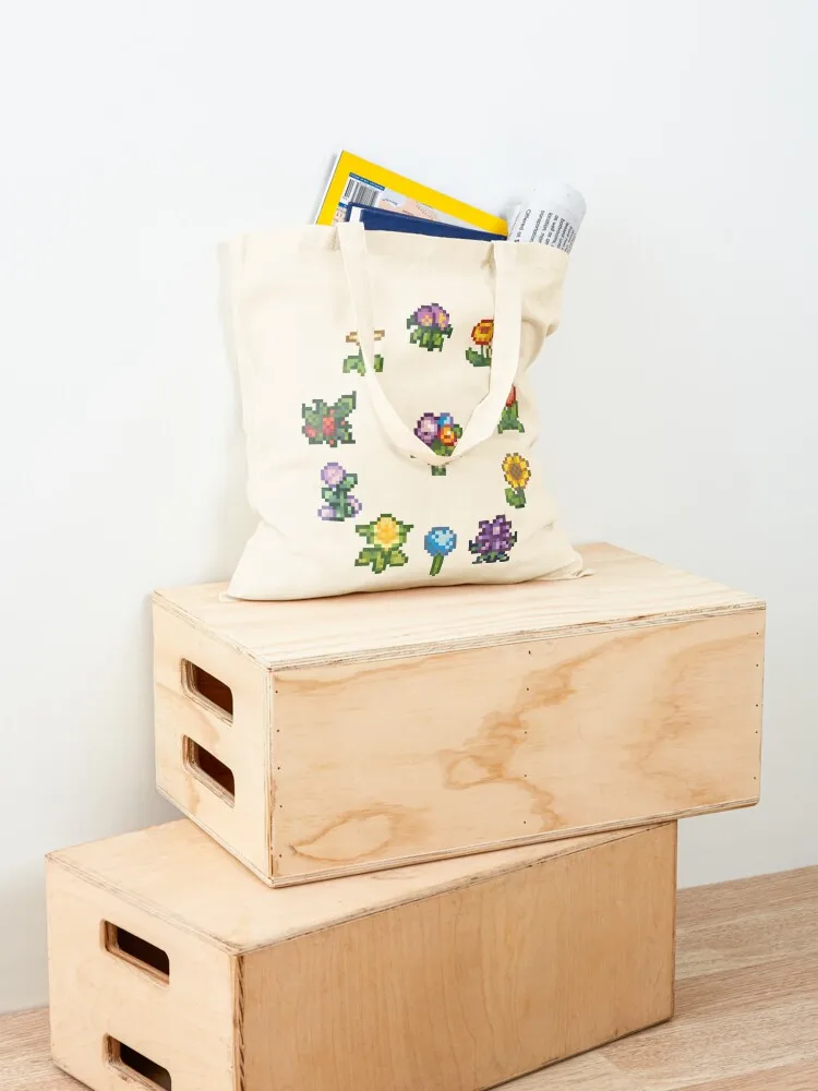 Flower Circle Bouquet Pixelated Stardew Valley Tote Bag Women's shopping bag free delivery bags sac pour femme