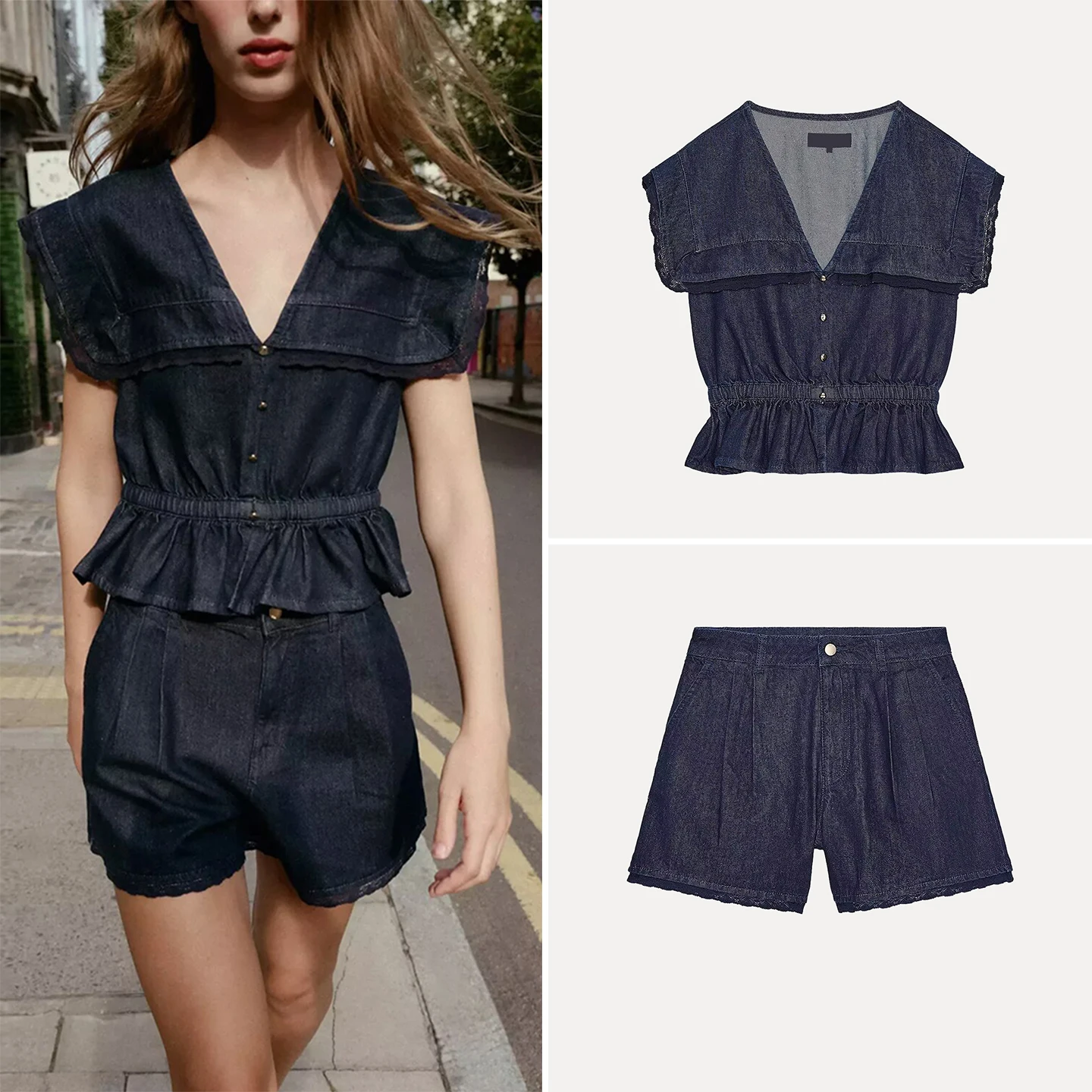 Z 2025 Autunno nuove donne pizzo denim irt e orts casual Sle Four Seasons adulto Faion Set marchio cinese