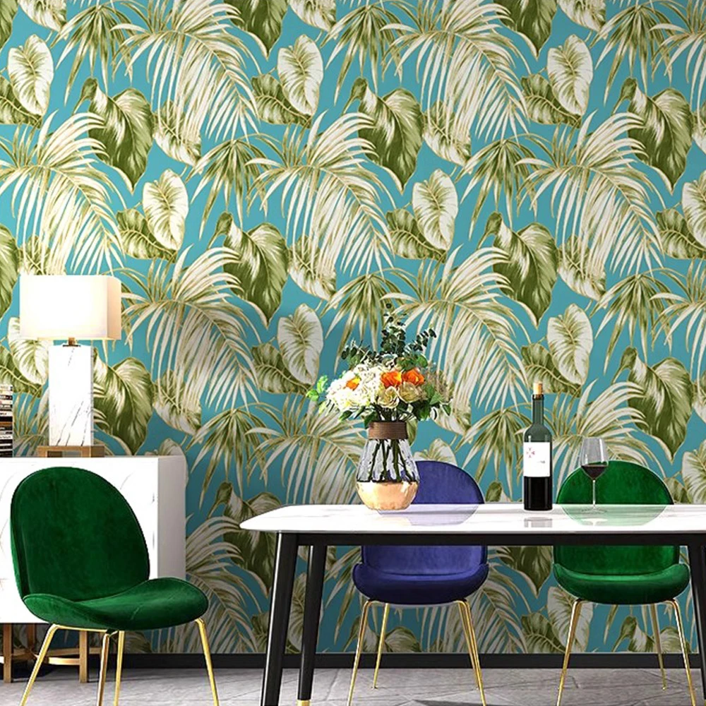 Green Plant Palm Leaves Tropical Rainforest Tree Non-woven Wallpaper For Living Room Bedroom Dining Room Decor Wall Paper Rolls