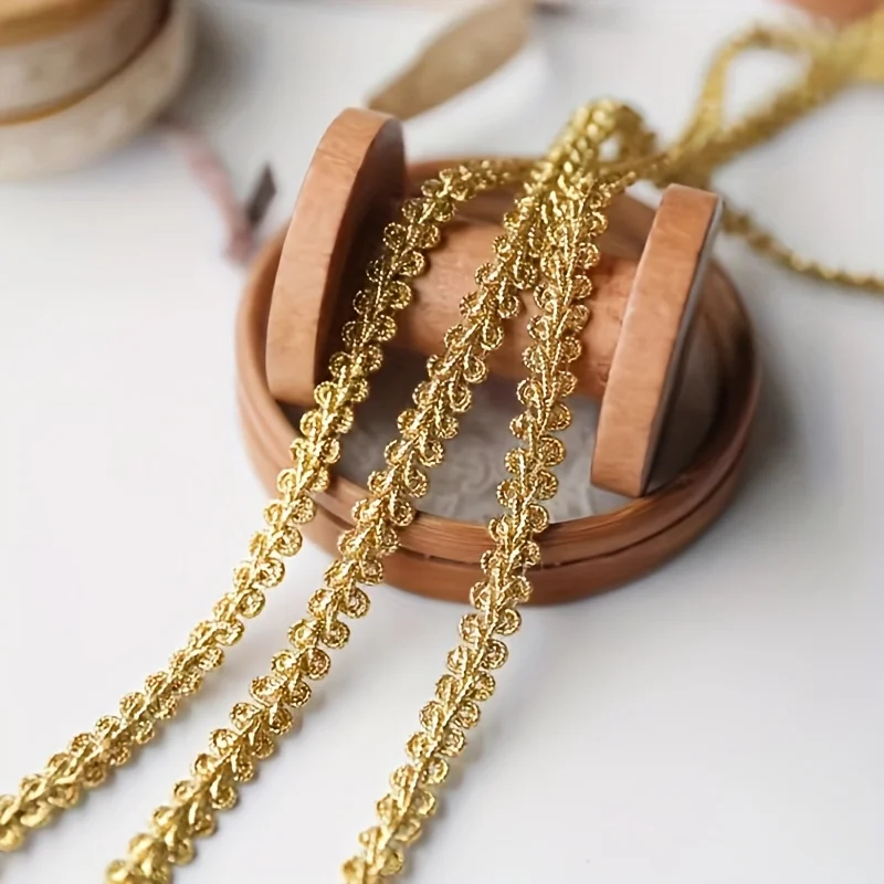 5 yards gold thread wavy lace decoration, width 1 cm, fashion clothing decoration accessories, sewing craft supplies, gold, elegant and stylish design