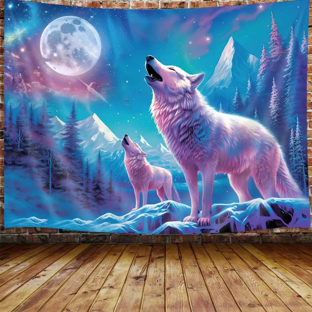 

Крутой гобелен с волком для мужчин, психоделический гобелен с изображением диких животных, настенный гобелен с изображением Луны, домашний декор в общежитии колледжа