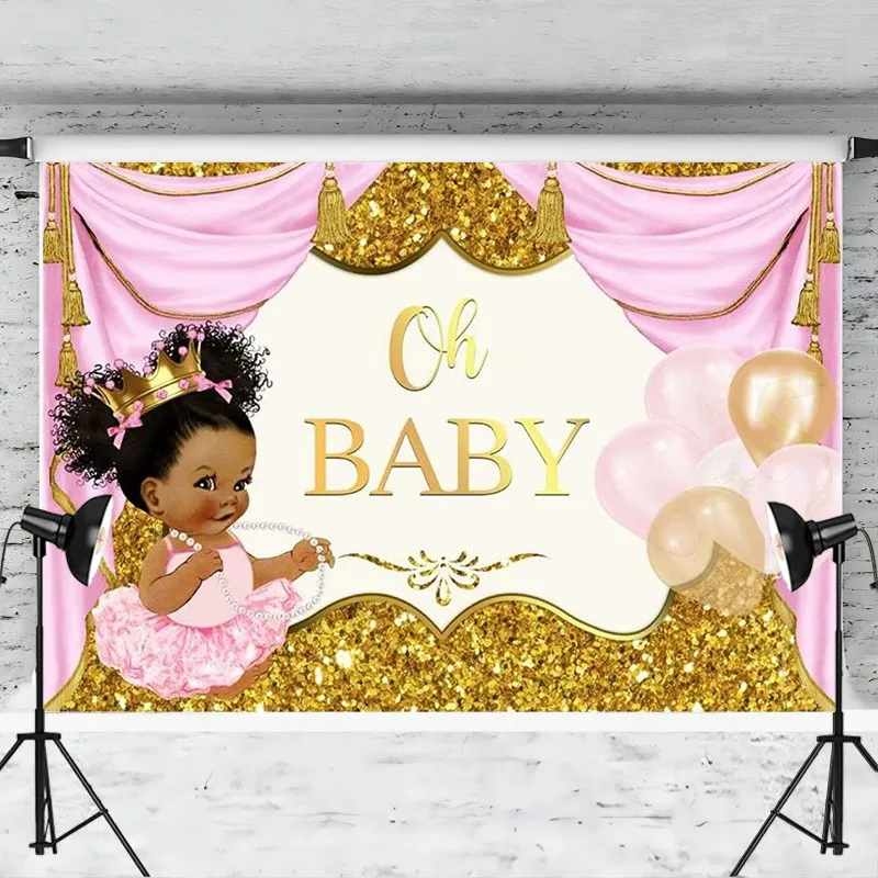 Oh Baby Backdrop for Girl Royal Princess Pink and Gold Baby Shower Background for Photography t's A Girl Banner Party Decoration