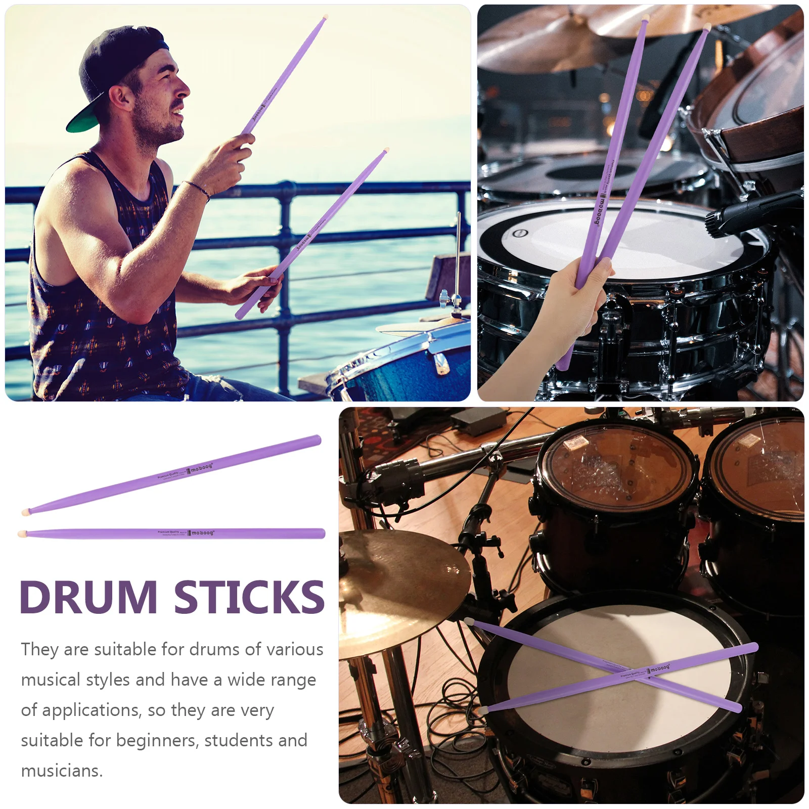 2 Pairs Percussion Instrument Stick Maple Sticks Lovely Drum Round Head Child Drumsticks for Kids