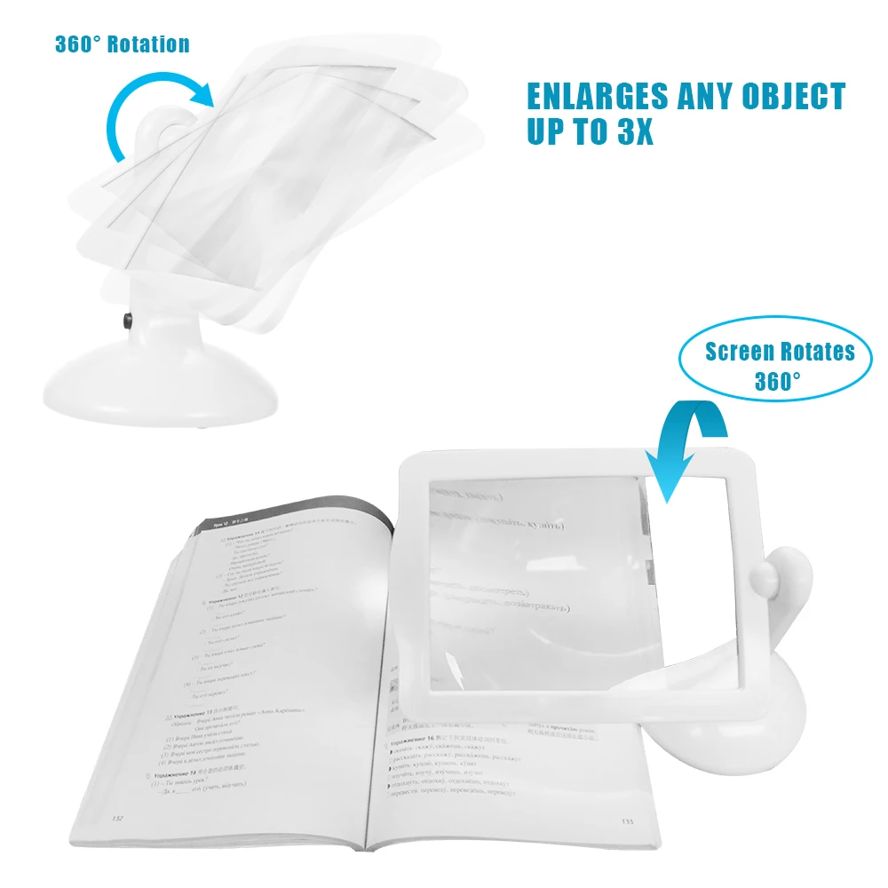 Imagem -04 - Girar Lupa Lâmpada de Mesa 360 Graus Leitura 3x Página Inteira Lupa Mãos Livres Lupa Luzes Led