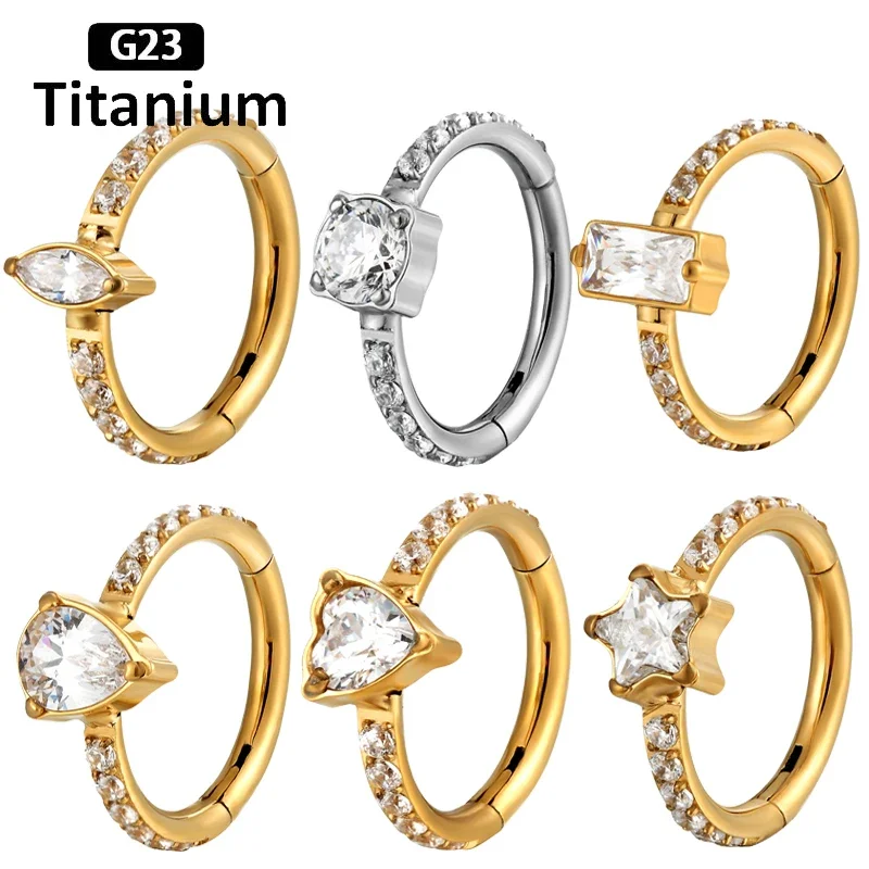 

1 PS New G23 Titanium Zircon CZ stone hight Segment Rings Open Small Septum Piercing Nose Earrings fashion body piercing jewelry