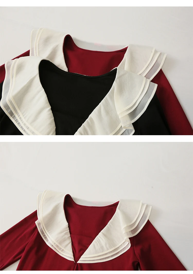 MadBlack, European Clothes Cotton T-Shirt, Women Sexy V-Neck Ruffles Top, Long Sleeve Fashion Tee, 2024 Autumn Winter T488102QM