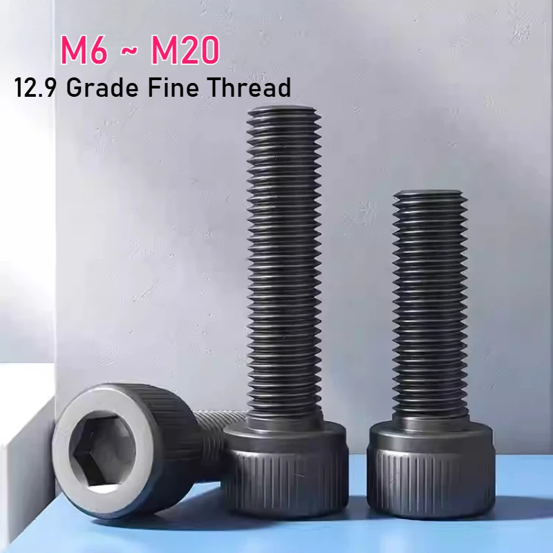 

M6 M8 M10 M12 M14 M16 M18 M20 Black 12.9 Grade Fine Thread Hexagon Socket Cap Head Screws Allen Bolts Pitch 0.75/1.0/1.25/1.5mm