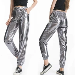 Shiny Jogger Pants Women Harem Hip Hop High Waisted Glittening Streetwear Elastic Trousers