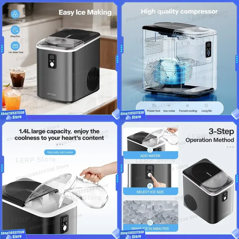 Portable Pellet & Nugget Ice Maker Machine Freestanding Automatic Electric Generator with Plastic Housing