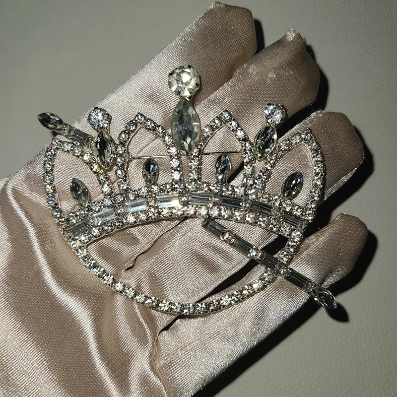 

Big Size Handmade Crystal Crown Brooch for Women Men Party Wedding Gift