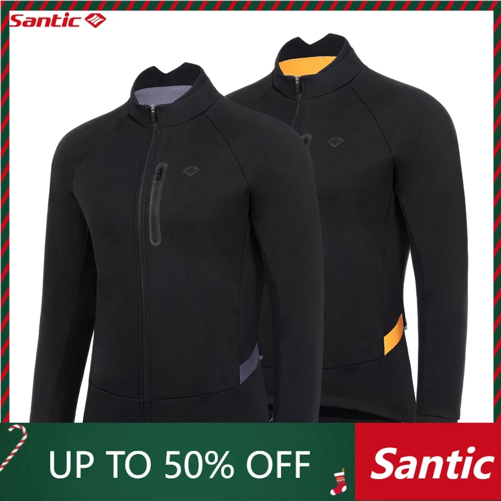 Santic Cycling Jackets Men\'s Plush Windproof Warm Winter Cycling Jackets Windproof Reflective