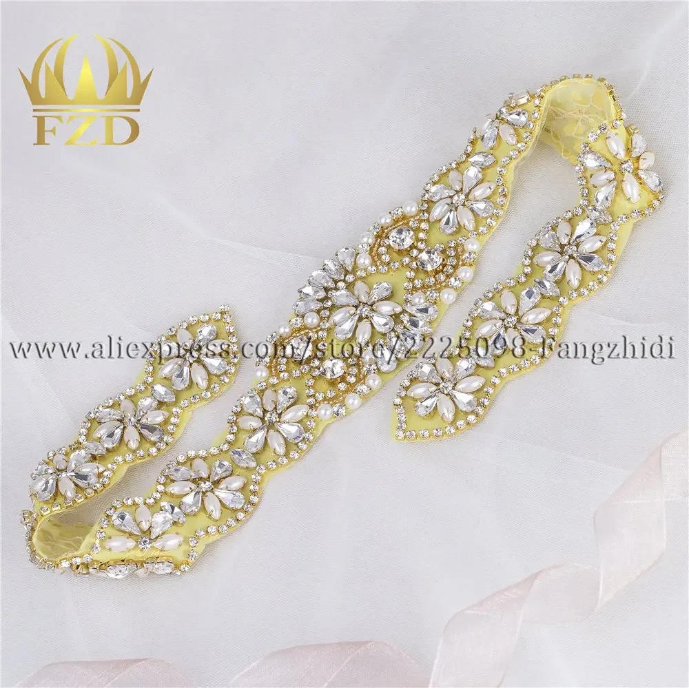 

FZD 10 PIECES Sewing Hotfix Crystal Beaded Rhinestone Applique Bridal Dresses trim sash For bridesmaid dress and Clothes