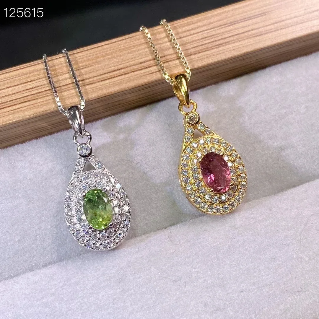 

Elegant Tourmaline Silver Necklace Pendant 4mm*6mm 0.5ct Natural Tourmaline Pendant 925 Silver Gemstone Jewelry for Office Woman