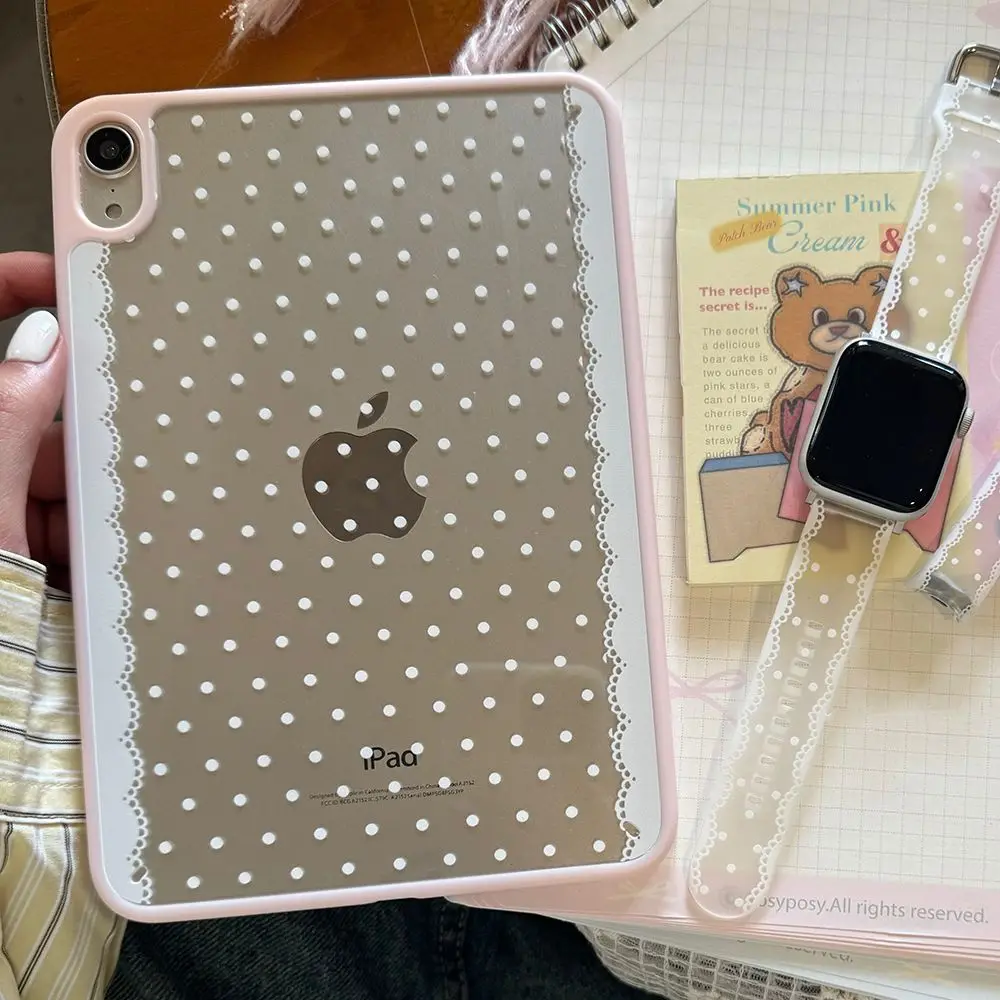 Korea ins Lace Pink Girl Dots Tablet Case For iPad Pro 11 13 M2 M4 M3 10.2 5/6th 7/8/9/10/11th Mini 6 7 Air 3 4 5 6 Stand Cover