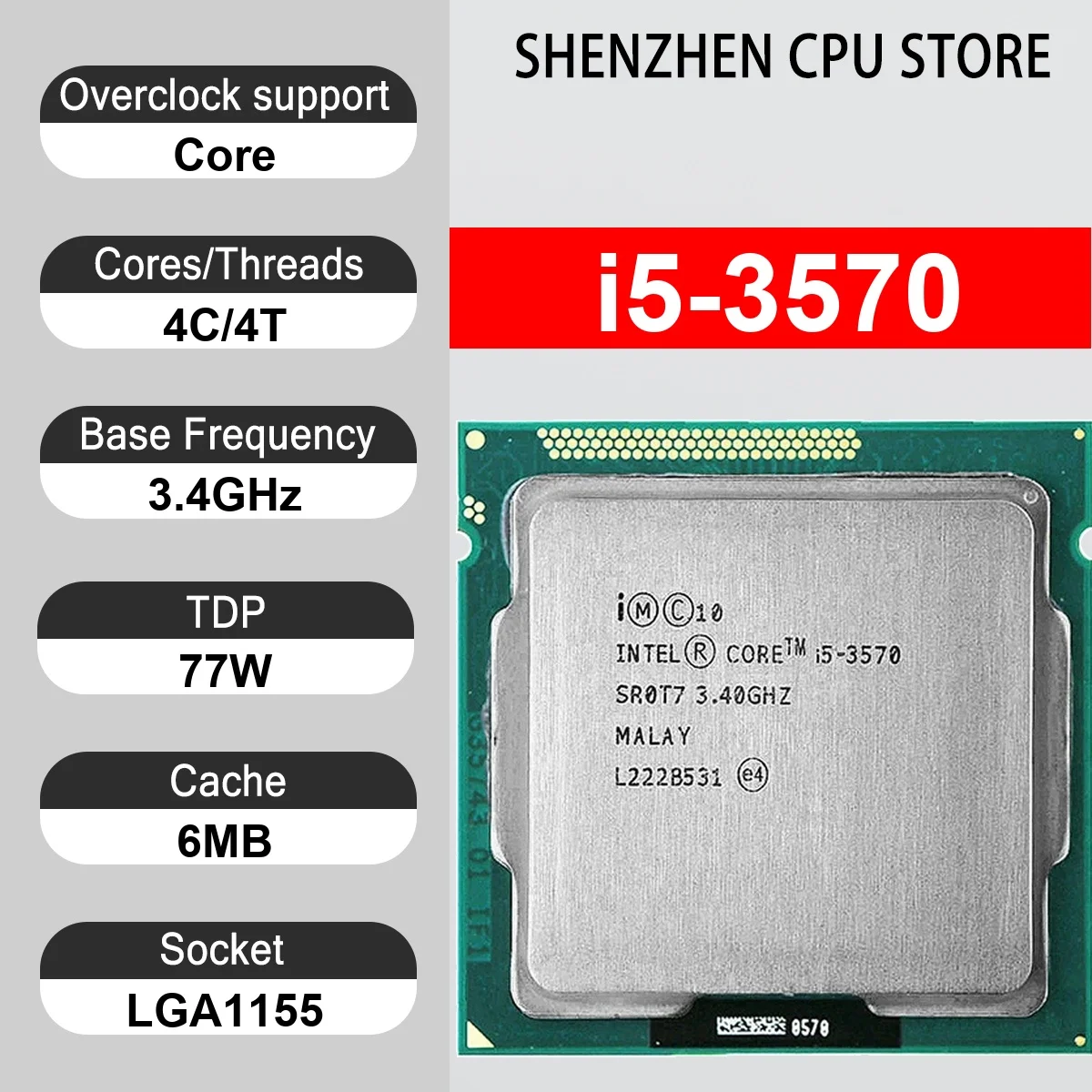 Intel Core i5-3570 4 Core 4 Thread 3.4GHz 77W 6MB Cache 22nm LGA1155 SR0T7 DDR3 1333/1600 MHz Ivy Bridge HD Graphics 2500