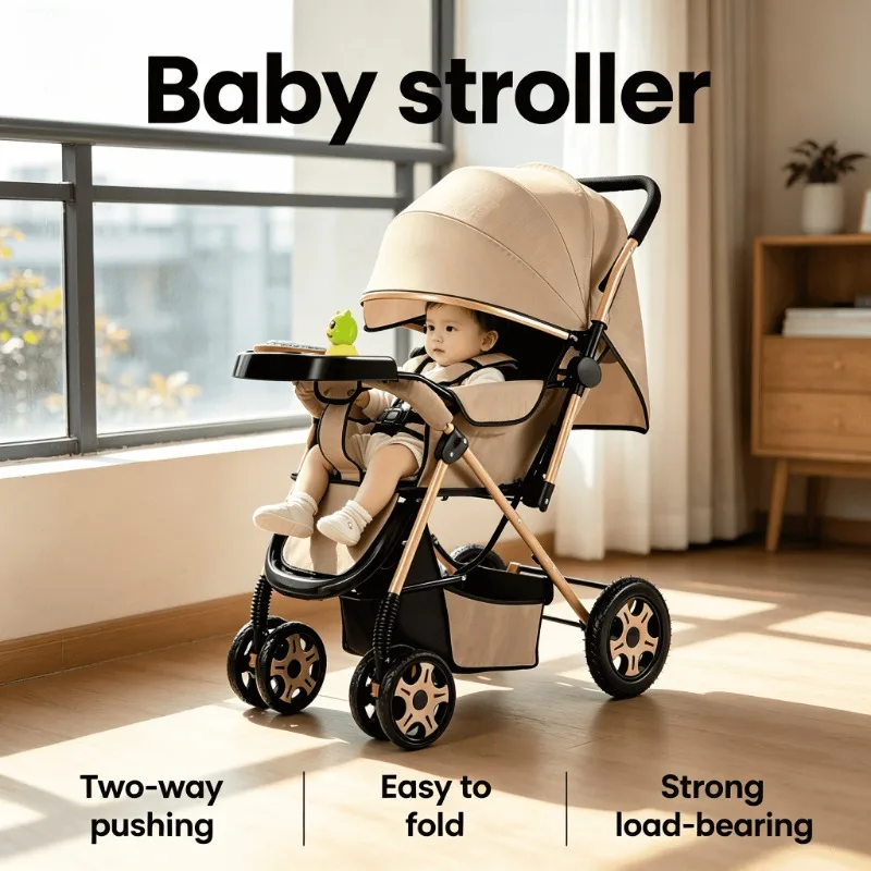 

Lightweight & Foldable Reversible Baby Stroller Compact Travel Infant Trolley with High Seat Newborn Reclining Baby Carriage