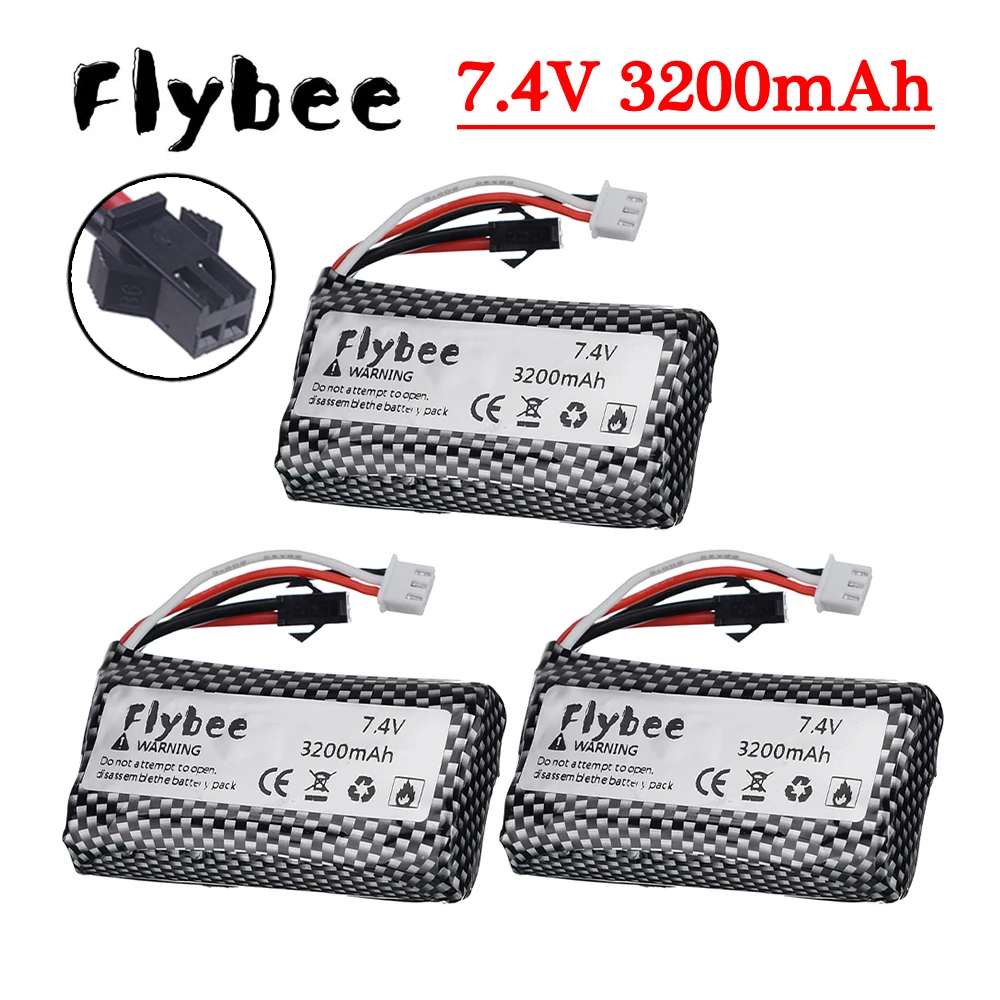 3.2Ah With SM Plug 7.4V 18650 Battery for WPL MN99S D90 U12A S033g Q1 H101 H103 Rc Boats Cars Tanks Parts 2s 7.4v Li-ion Battery