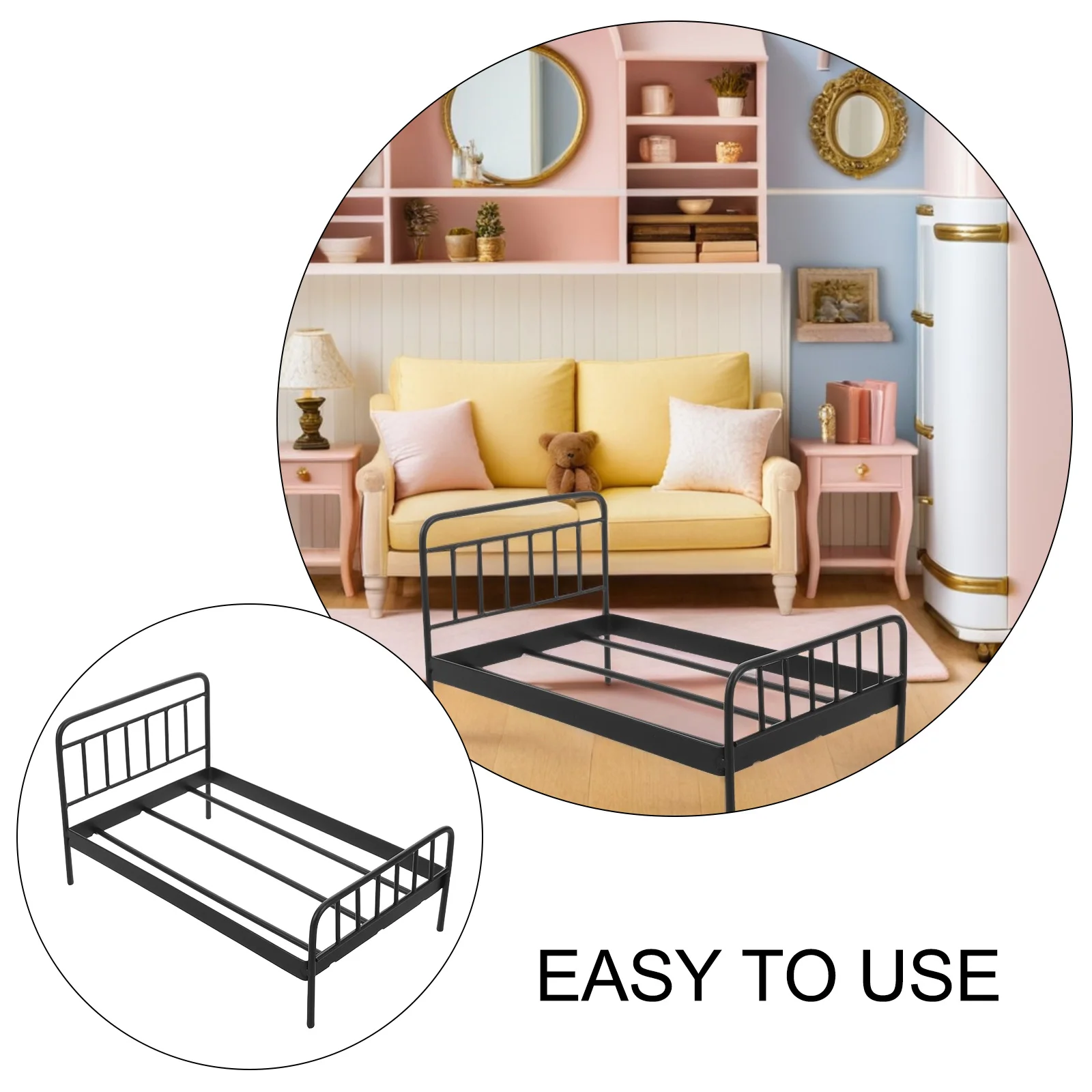Micro-meubels miniatuur ijzeren bedframe voor poppenhuis slaapkamer zwart metalen stapelbed klein meubilair kinderen fantasiespel wieg decor